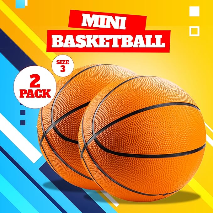 Bedwina Mini Basketballs - (2 or 4 Pack) - Rubber 7 Inch, Size 3 - Mini Hoop Outdoor Basketball Set for Small Hoops Indoor & Outdoor Pool Parties - Kids Birthday Gift, Arcade Games
