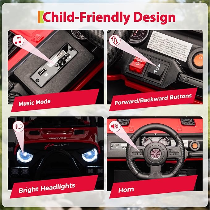 12V Ride On Car for Kids, Ride On Toy w/Parent Remote, Spring Suspension, Bluetooth, Music & Horn, LED Light, 4.1MPH Max Speed, 3 Speeds, Electric Car for Kids Toddlers Age 3-8, Red