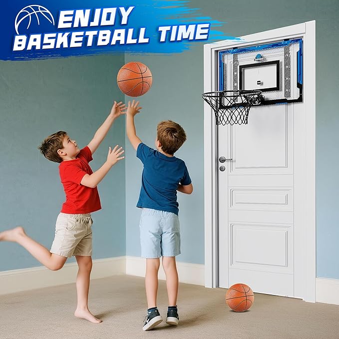 24" x 16" Indoor Large Basketball Hoop Toy - Upgraded Adjustable Height Basketball Hoop Over The Door with Complete Accessories, Basketball Toys Christmas Birthday Gifts for Kids & Adults