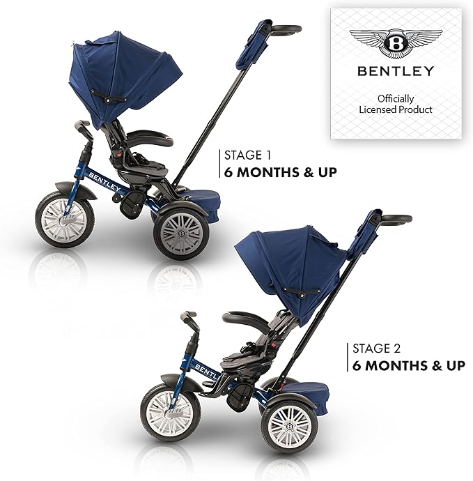 Bentley Trike - All Terrain Toddler Bike 6-in-1, Officially Licensed & Designed by Bentley Motors UK; Baby to Big Kid Tricycle is a Compelling Statement of Performance & Luxury, Sequin Blue (6m-5y+)
