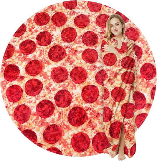 LetsFunny Pizzas Blanket, 2.0 Double Sided Wrap Throw Blanket for Adults Kids, Giant Funny Realistic Food Blankets, Soft Flannel Round Throw Blanket Cool Presents