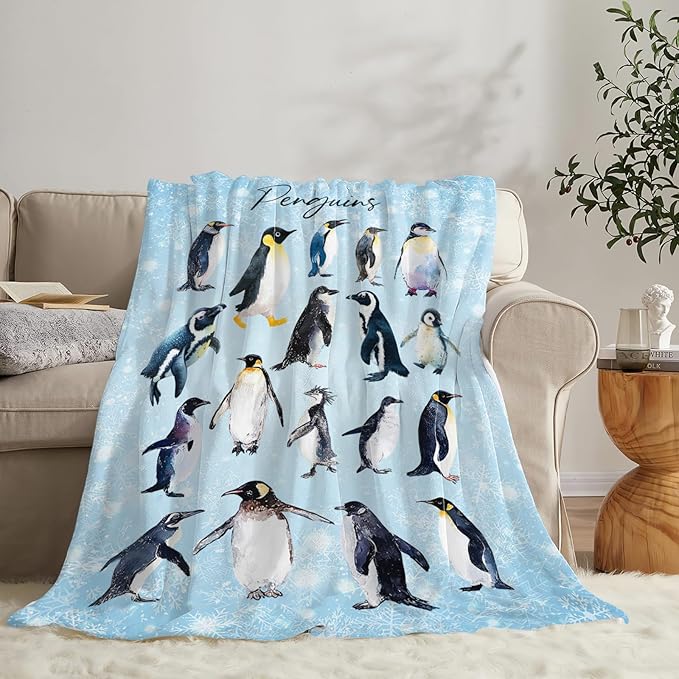 Penguin Blanket Gifts for Girls Boys Penguins Throw Blankets Cozy Plush Fleece Flannel Fuzzy for Women Men Decor 80"X60"