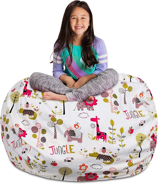 Posh Stuffable Kids Stuffed Animal Storage Bean Bag Chair Cover - Childrens Toy Organizer, X-Large-48 - Canvas Jungle White