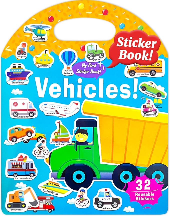 Benresive Reusable Sticker Book for Toddlers 2-4 Years, Fun Travel Stickers for Kids, Waterproof Sticker Books for Toddlers 1-3, Crafts Activities for Toddler 1-3 2-4 3-5 - Transport