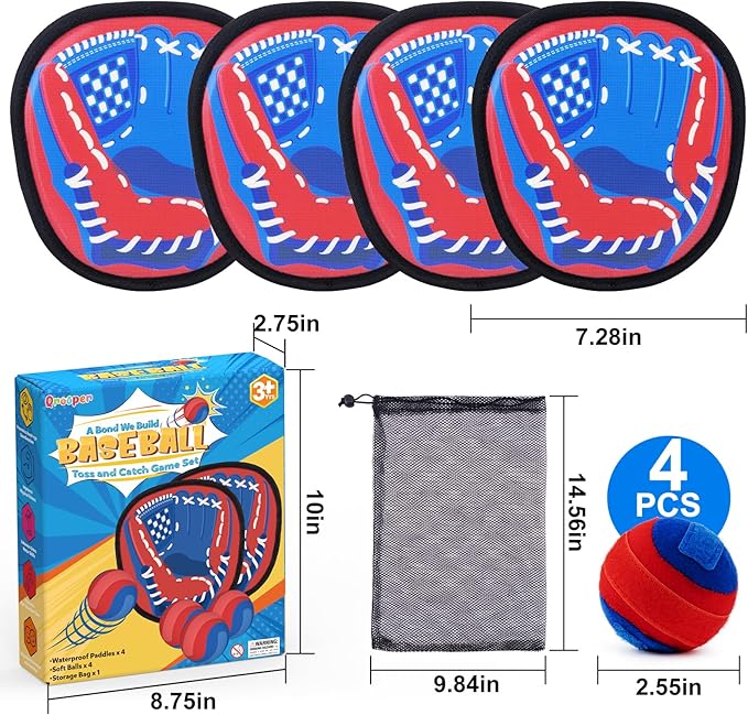 Toss and Catch Game Ball Set Toddler Toys for Ages 2-4 5-7 8-13 Boys Girls Birthday Gift, Yard Games Outside Beach Pool Outdoor Toys for 3 4 5 6 7 8 Year Old Gifts Kids Toddler Baseball Glove