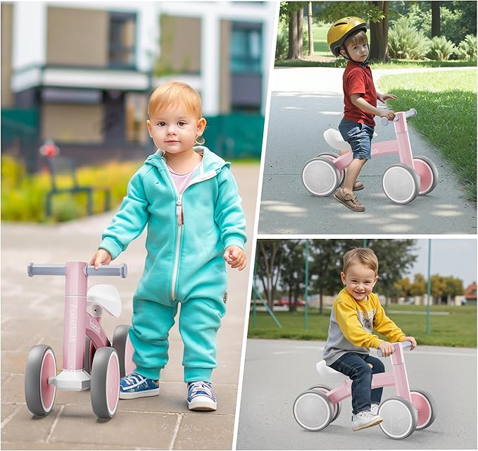 Baby Balance Bike for 1 Year Old Boys Girls, Toddler First Bike with 4 Colorful Lighting Wheels | 10-36 Month Toddler Balance Bike | First Birthday Gifts (Baby Pink)