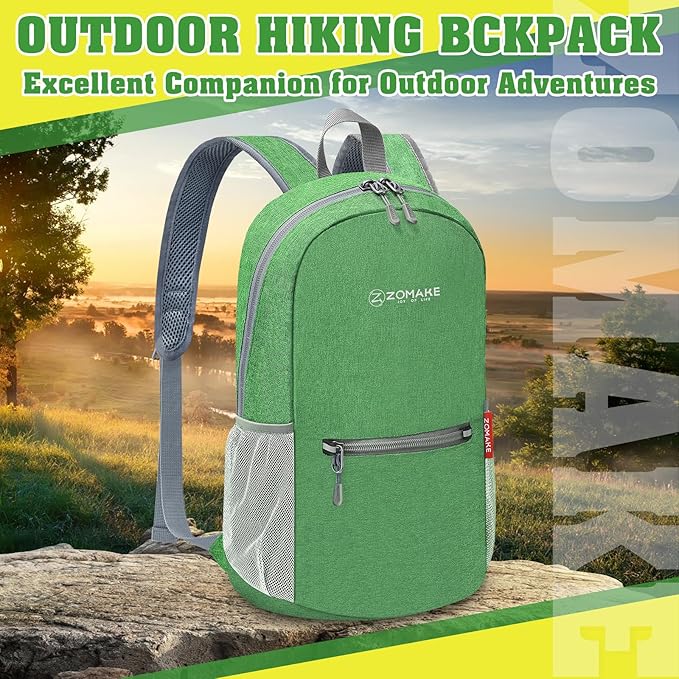 ZOMAKE 10L Lightweight Packable Hiking Backpack - Small Travel Hiking Daypack for Women Men - Tear Resistant Foldable Day Pack for Camping Outdoor Sports(Dark Green)