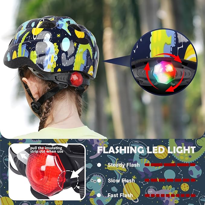 Kids Toddler Bike Helmet, Adjustable Boys Girl Helmets from Baby to Children(Age 1-8), Multi Sports for Bicycle Skate Scooter with LED Light