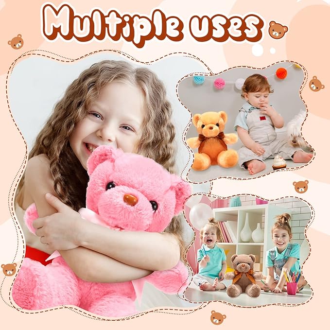 Skylety 10 Pieces Bears Bulk Stuffed Animals Soft Plush Toy Gift Bears with Ribbon Bow for Boys Girls Birthday Wedding Baby Shower Party Favor(Warm Colors)