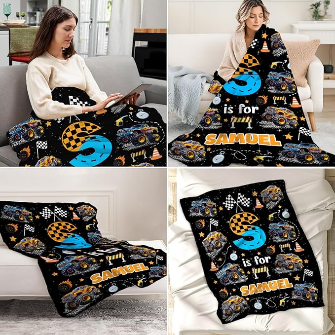 Personalized Kids 6-8 Gifts Blanket Truck Blankets for Boys - Warm Plush Lightweight Toddler Throws for Sofa, Couch, Lap