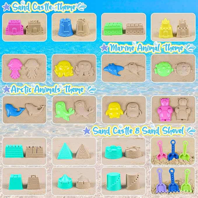 Beach Toys for Toddlers, Sand Castle Toys with 3 Bucket, 6 Shovels, Mesh Bag & Sandbox Molds Travel Sand Toys for Beach Sandbox Toys for Toddlers Kids Baby Boys Girls Age 3-10
