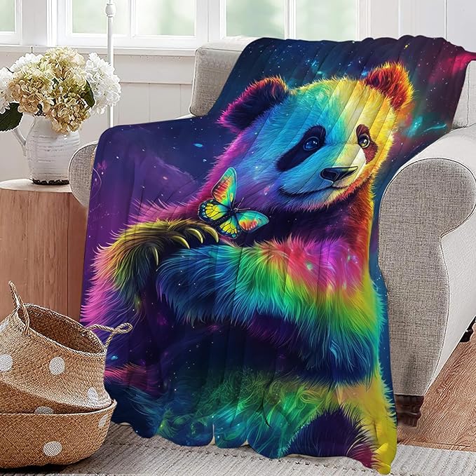 Panda Blanket Colorful Panda Butterfly Animal Lover Throw Blankets Gifts for Girls Boys Kids Soft Cozy Fleece Plush for Couch Sofa Bed 50"x40"