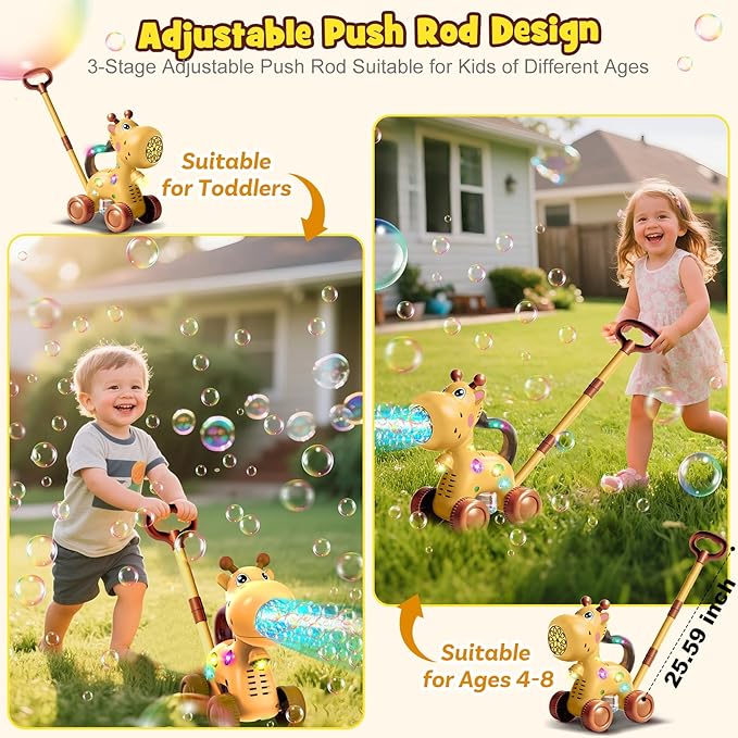 Nicmore Automatic Bubble Machine Toddler Toys: Giraffe Bubble Lawn Mover Outdoor Toy for 1 2 3 4 5 Year Old Boy Girl - Push or Handheld Bubble Maker Blower for Age 1-3 Kids Birthday Gifts