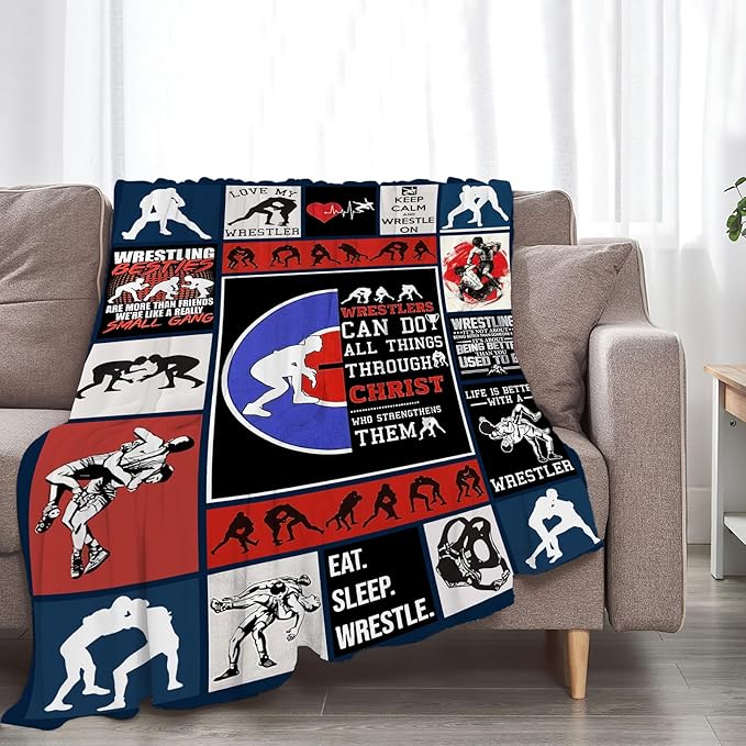 Wrestling Blanket Fleece Soft Warm Plush Wrestle Sports Throw Blankets Lightweight Plush Fuzzy Cozy Blanket Gifts for Kids Adults Suitable for Couch Sofa Bed 80"X60"