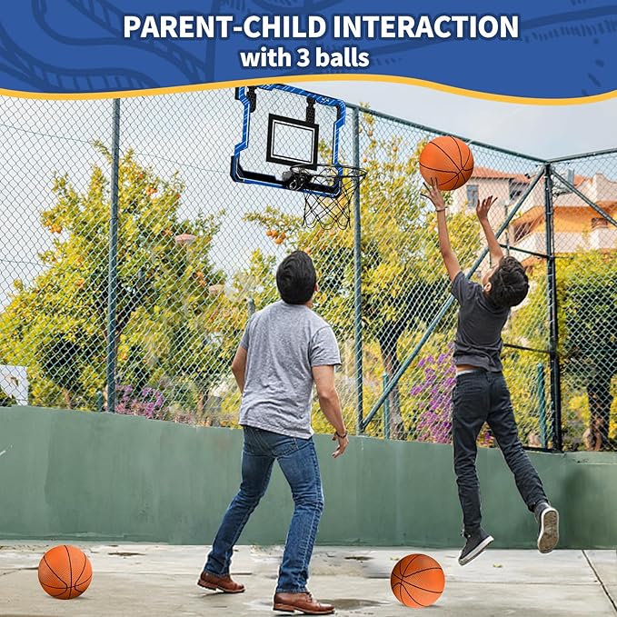 Mini Basketball Hoop Indoor, Door Basketball Hoop with 3 Balls & Inflator, Basketball Toy Gifts for Kids Boys Girls Teens Adults, Suit for Bedroom/Office/Outdoor/Pool, Blue