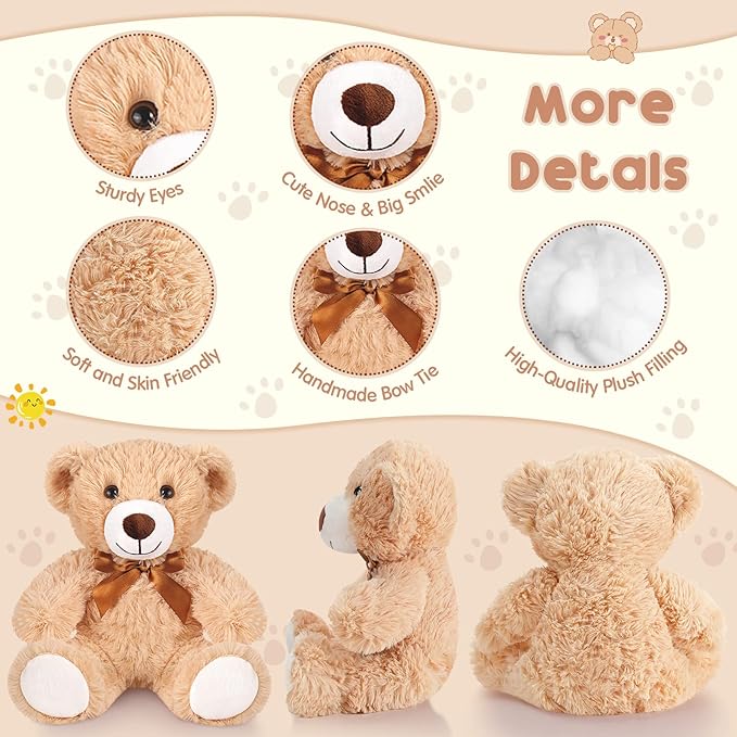 HyDren 36 Pcs 14 Inches Stuffed Bears Animals Plush Toys Bulk Soft Cute Small Shaggy Bear for Baby Shower Birthday Gifts Wedding Party Favor Decoration(Light Brown, Dark Brown, White)