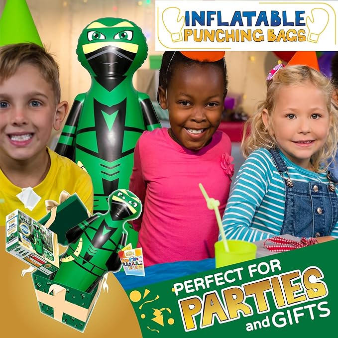 INFLATABLE DUDES Ninja Toy 47 Inches -Kids Punching Bag | Already Filled with Sand| Bop Bag | Inflatable Bopper | Boxing | Ninja Birthday Party | Party Decorations | Punching Bag for Kids- (Archy)