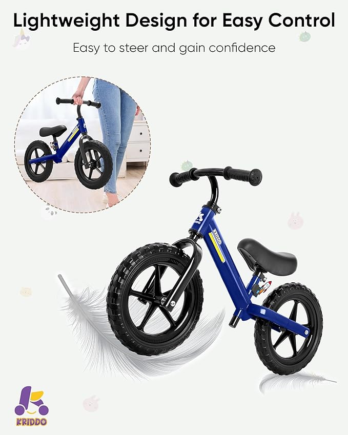 KRIDDO Toddler Balance Bike 2 Year Old, Kids Balance Bike for 2-5 Years Old, Dual Bearing for Smoother Riding, Adorable Plate, Adjustable Seat and Handlebar, Toddler Bike Gifts Age 2-3