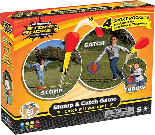 Stomp Rocket Stomp & Catch Rocket Launcher: Outdoor Fun for Kids! Includes 4 Sport Rockets - STEM Toy Blaster with Catching Net, Soars Up to 100 Feet for Boys & Girls, Ages 5 and Up