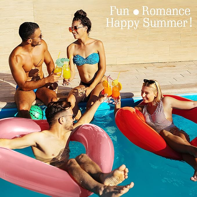 HeySplash Pool Floats, Adult Size Heart Inflatable Pool Floatie for Bachelorette Party, Swim Tube Rings, River Lake Beach Floaty, Wedding Bride Valentine Decor, Fun Toy Raft Lounge for Kids, Rose Gold