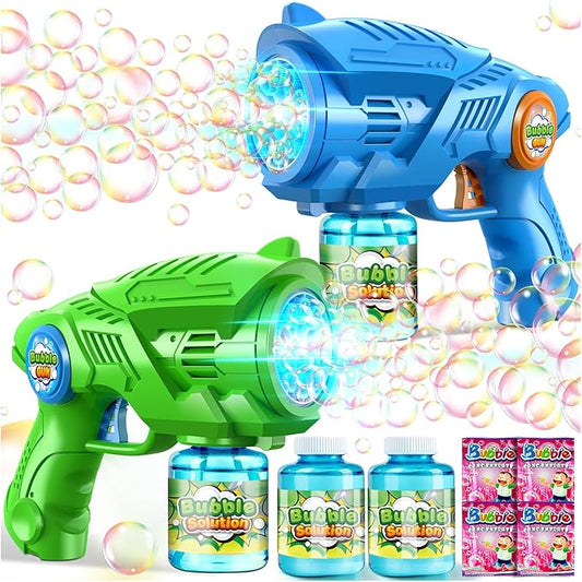 Bubble Gun Machine for Kids 4-8: 2-Pack Automatic Bubble Guns with 2 Bottles Refill Solution - Summer Outdoor Toys Bubble Blaster Maker Blower for Easter Party