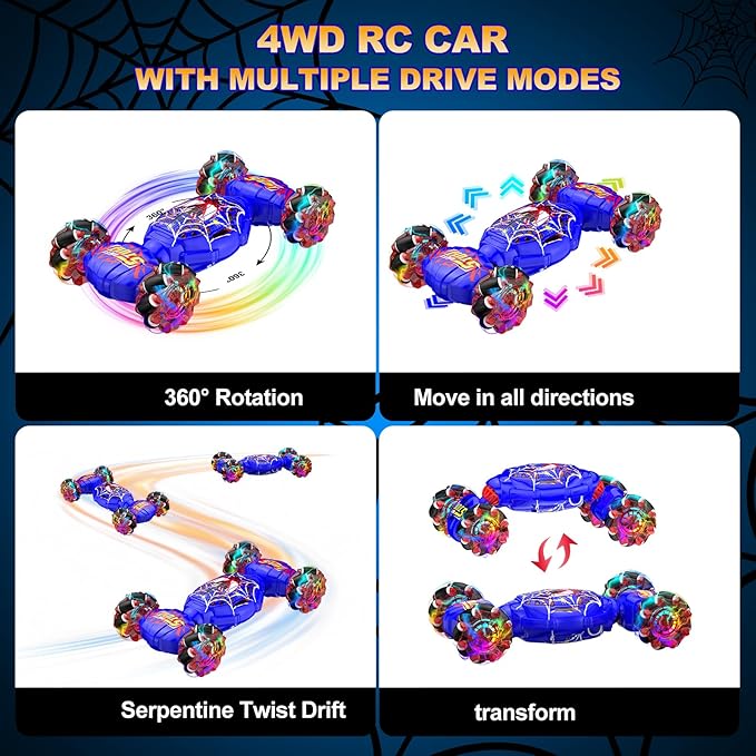 Remote Control Car, Gesture Sensing RC Stunt Car, 4WD Transform Off-Road Vehicle for 360° Rotation & Drift, 2.4GHz Hand Controlled Twister Cars, RC Cars Toys for Kids Boys Girls Birthday Gift Age 6-12