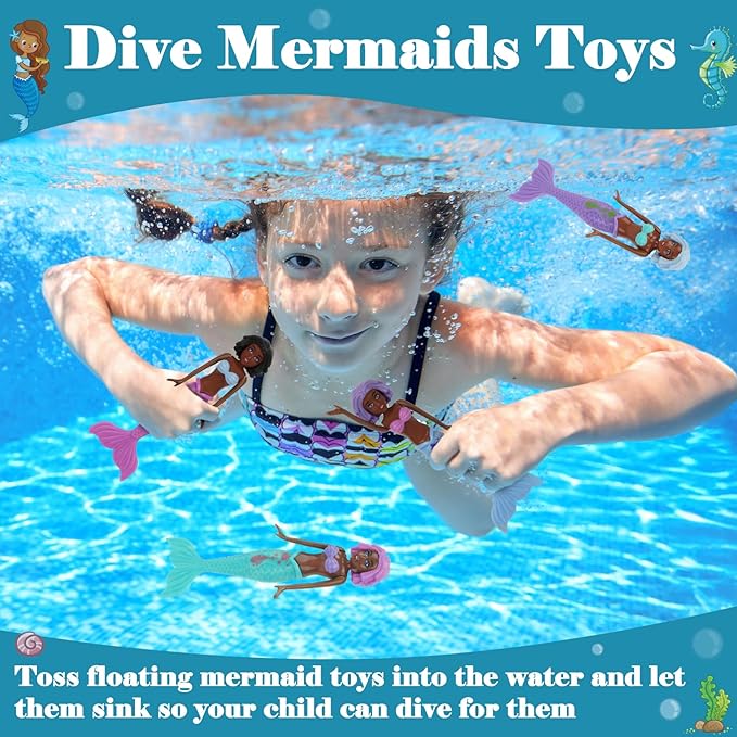 10 Pack Colorful Mermaid Diving Toys Underwater Sinking Pool Toys for Toddlers Kids Girls Ages 3-12, Summer and Spring Fun Bath & Swimming Pool Games, Non-Repeating Styles (Black)