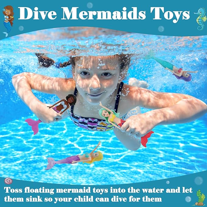 10 Pack Dive Mermaids Underwater Diving Pool Toys Mermaids Bath Toys Sinking Toys Swimming Pool Games for Toddlers Kids Girls Ages 3-12 (Black & White)
