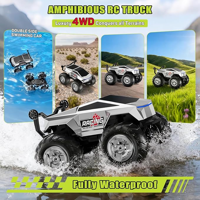 1:16 RC Truck Remote Control Car, 4WD Waterproof Amphibious RC Car All Terrain Pickup,TIME4DEALS 2.4GHz Remote Monster Truck with 360° Rotating Standing Stunt Toy Truck for Kids Boys 6 7 8 9 10 11 12+