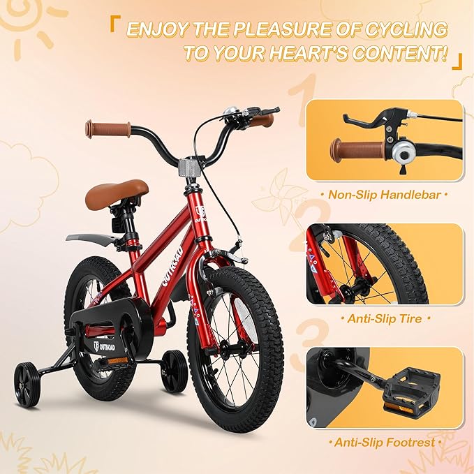 Outroad Kids Bike for Boys Girls Age 3-9 Years Old, 14 16 18 Inch Kid's Bike with Training Wheels, Children Bicycles for Toddler, Blue and Red