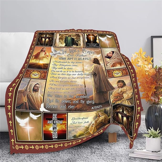 Christian Blanket Inspirational Scripture Religious Spiritual Jesus Prayer Faith Throw Blanket Catholic Gifts for Adults Women Men Super Soft Cozy Plush Fluffy Fuzzy Fleece Blanket Decor 40''X50''