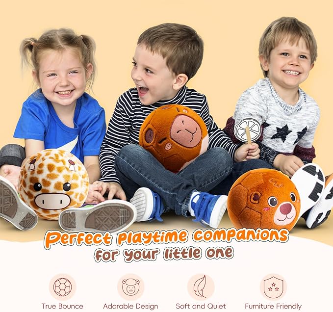 Silent Indoor Soccer Balls for Toddlers, Inflatable Soft Plush Baby Toddler Soccer Ball Toys Gifts for 0+Year Old Boy Girl First Birthday Gift (Capybara, Pump Include)