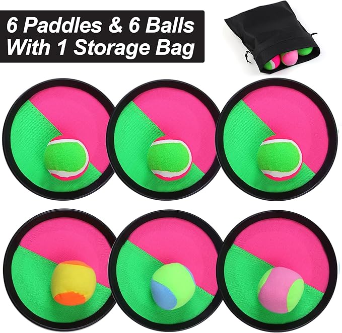 Aneco Toss and Catch Paddle Game Set Disc Paddles and Toss Ball Sport Game with Storage Bag, 6 Paddles and 6 Balls