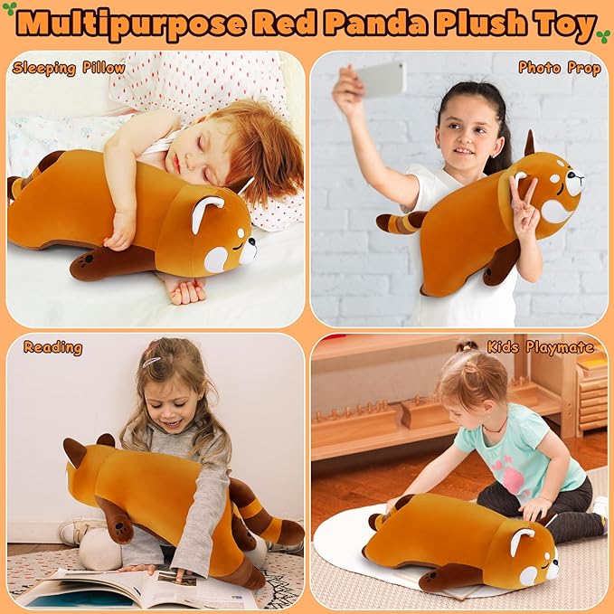 19'' Large Red Panda Plush Stuffed Animal- Cute Red Panda Plush Pillow Plushies, Big Plushie Toy, Cute Hugging Boby Pillow Stuffed Animal, Birthday Gifts for Kids Girls Boys