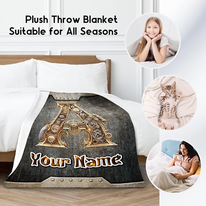 Custom Blanket - Boys Monogram Gifts - Personalized Blanket with Name - Initial Gifts for Kids - 50"x60" Soft Plush Child Throw for Bed