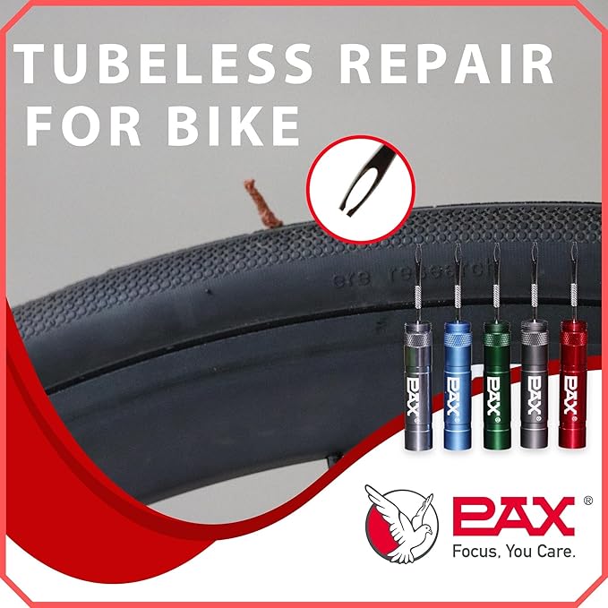 PAX 12 Pcs Tubeless Bike Tire Repair Kit, Includes Storage Canister, Plugger Tool, Plugs-10 Bacon Strips. Fix a Flat Puncture. MTB, Gravel Bike Tires, and Road Bicycle Tires