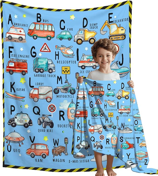 ABC Truck Alphabet Transportation Blanket Throw Super Soft and Cozy Blankets for Home Decoration, Couch, Bed, Sofa 40"x30" Extra Small for Pets for All Seasons