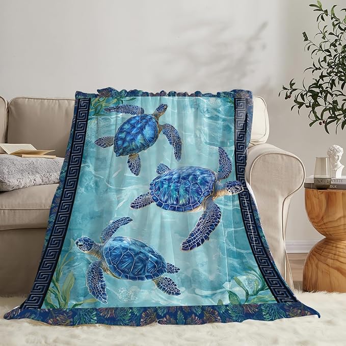 Sea Turtle Blanket Gifts for Girls Boys Ocean Turtles Throw Blankets Cozy Plush Fleece Flannel Fuzzy for Women Men Decor 60"X50"