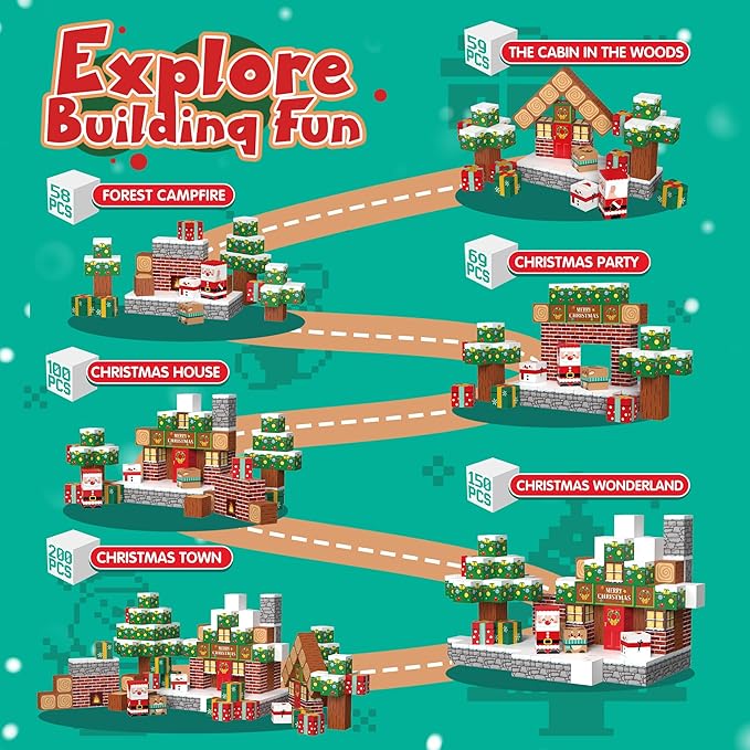 Magnetic Blocks, 200PCS Magnetic Building Block Cubes, STEM Montessori Sensory Toys for Kids Boys Girls Ages 3 4 5 6 7 8 9 10 (Christmas Version)