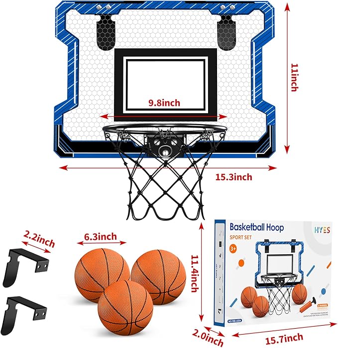 Mini Basketball Hoop Indoor, Door Basketball Hoop with 3 Balls & Inflator, Basketball Toy Gifts for Kids Boys Girls Teens Adults, Suit for Bedroom/Office/Outdoor/Pool, Blue