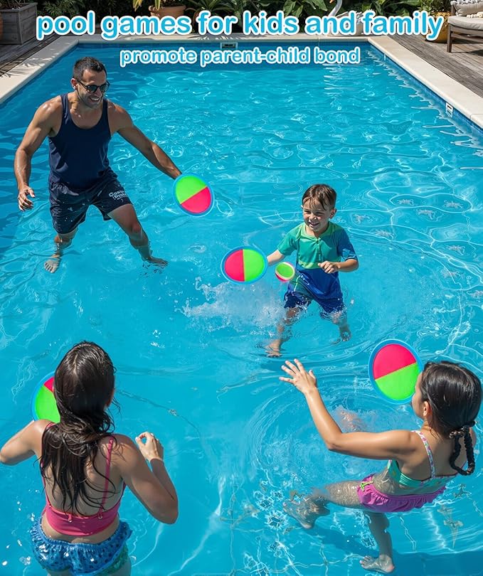 Toss and Catch Ball Set for Kids Outdoor Beach Toys Pool Toys, Catch Game with 6 Paddles and 3 Balls Outdoor Yard Games for 4-12 Years Old Boys Girls Adults