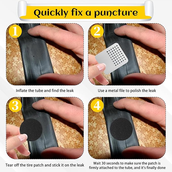 40 PCS Bike Tube Patch Kit, Bike Tire Repair Kit Includes 36 Pc Bicycle Inner Tube Puncture Patches and 4 Pc Metal Rasps Self Adhesive Bicycle Tire Patches for Road Mountain Bikes Cycling Bicycles