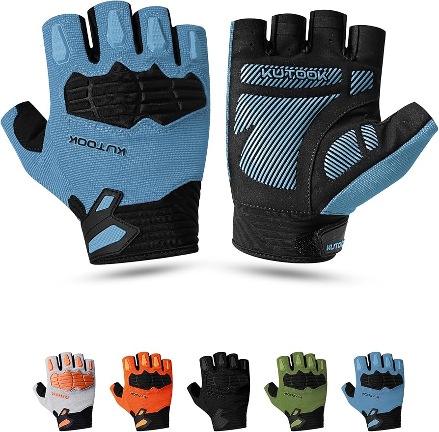KUTOOK Mountain Bike Gloves for Mmen Fingerless with Wrist Guard Anti-Slip for Dirtbike Riding Fitness Training Outdoor Sports