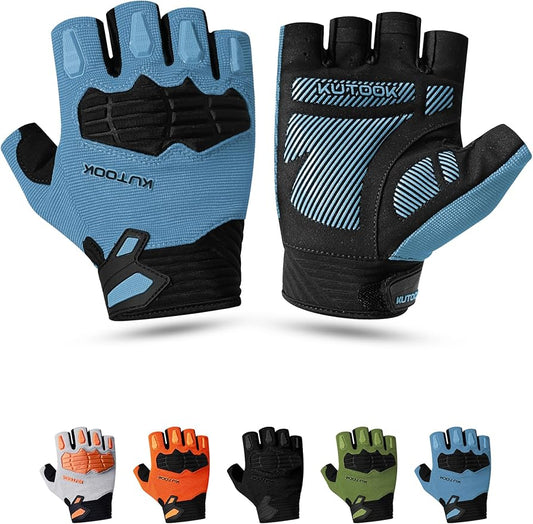 KUTOOK Mountain Bike Gloves for Mmen Fingerless with Wrist Guard Anti-Slip for Dirtbike Riding Fitness Training Outdoor Sports