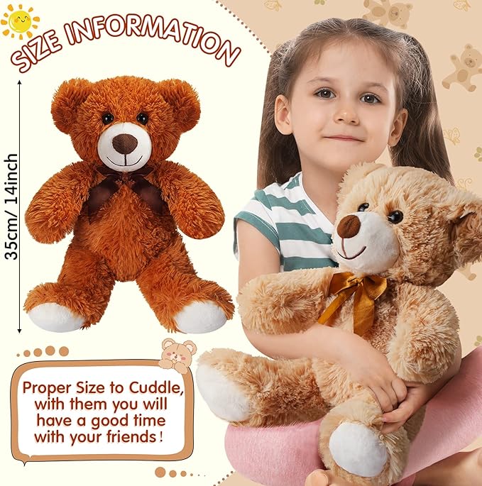 Zhanmai 18 Pcs 14 Inch Bears Stuffed Animal Bulk Gifts for Christmas Plush Bear Toys for Birthday Baby Shower Party Favor(Mixed Colors)