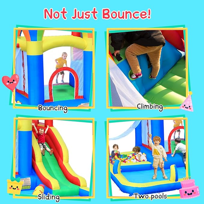 Baralir Inflatable Bounce House with Water Slide – Backyard Inflatable Water Park with 4 Sprinklers, 2 Splash Pools, Fits 5 Kids, Perfect for Summer Fun & Cooling Down