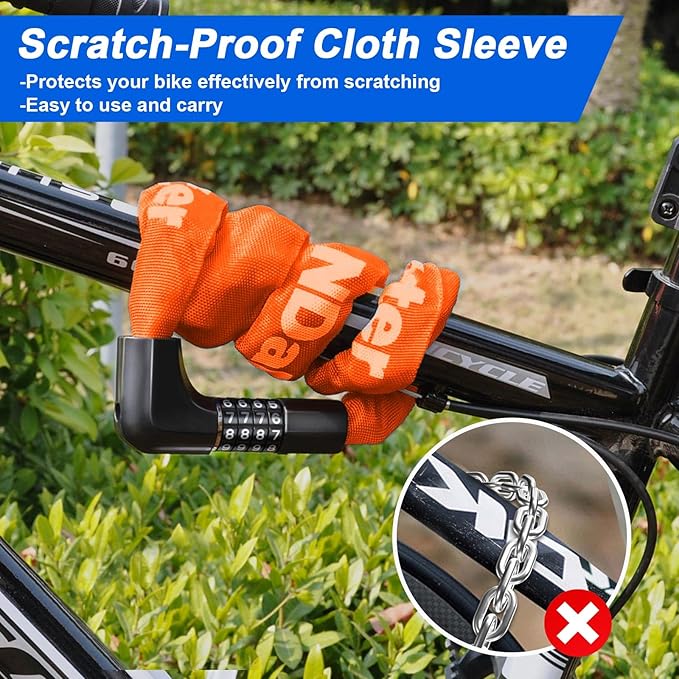 NDakter Upgrade Bike Chain Lock with 4 Digit Combination and 2 Keys, 3.2/4.28 Ft Heavy Duty Anti-Theft Bicycle Lock, 2 Ways to Unlock High Security Scooter Locks for Ebike, Escooter, Door