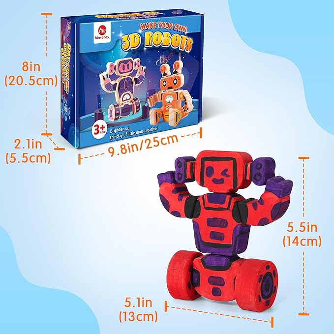 Mocoosy Wooden Robot Painting Art and Craft Kit for Kids Ages 3-5, Build & Decorate Your Own Robots with Paint & Stickers, Wood Robot STEM Game Montessoi Toys Educational Gift for Boys Girls