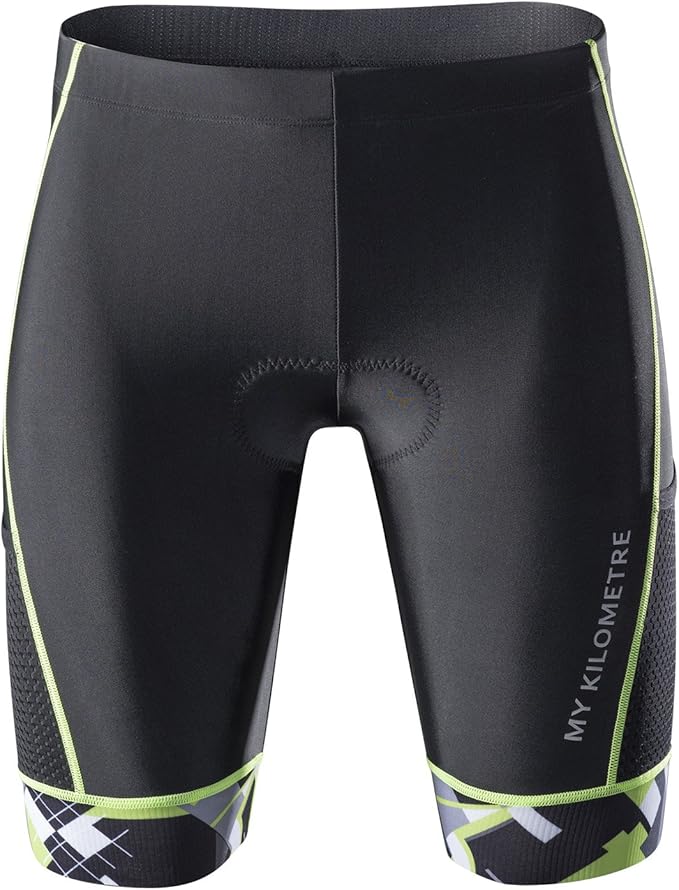 MY KILOMETRE Mens Triathlon Shorts with Adjustable Drawstring Easy Reach Leg Pockets Chamois for Long-Distance Tri Race