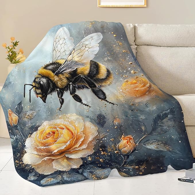 Bee Blanket Gifts for Girls Boys Flower Throw Cozy Plush Fleece Flannel Lightweight Fuzzy Party Blankets for Women Men 60"X50"